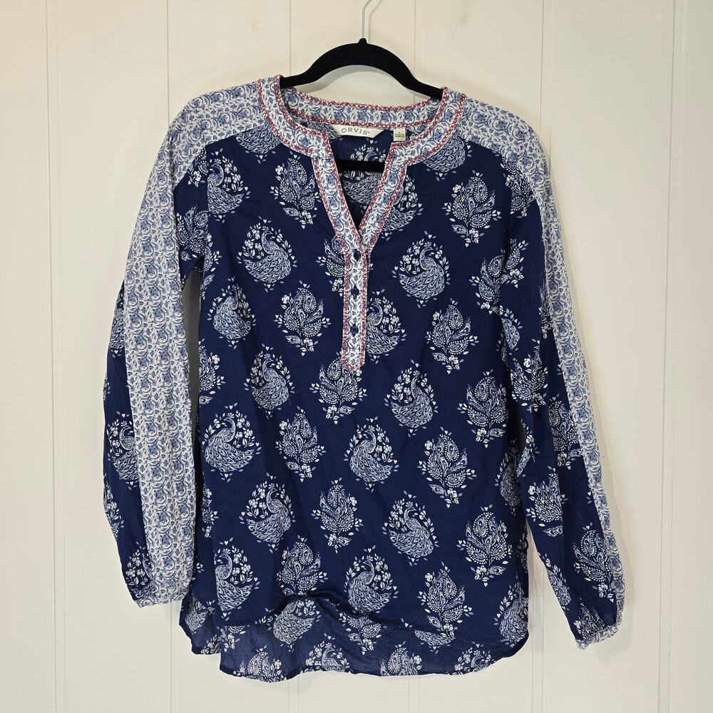 Orivs Blockprint Lighweight Tunic Tip Blue Bohemian Lightweight Size Small